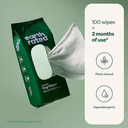 Earth Rated Dog Poo Bag Refill Rolls and Grooming Wipes Bundle, 270 Leak Proof and Extra Thick Waste Bags and 100 Plant Based Thick Grooming Wipes, Lavender Scented