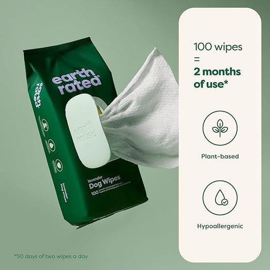 Earth Rated Dog Poo Bag Refill Rolls and Grooming Wipes Bundle, 270 Leak Proof and Extra Thick Waste Bags and 100 Plant Based Thick Grooming Wipes, Lavender Scented